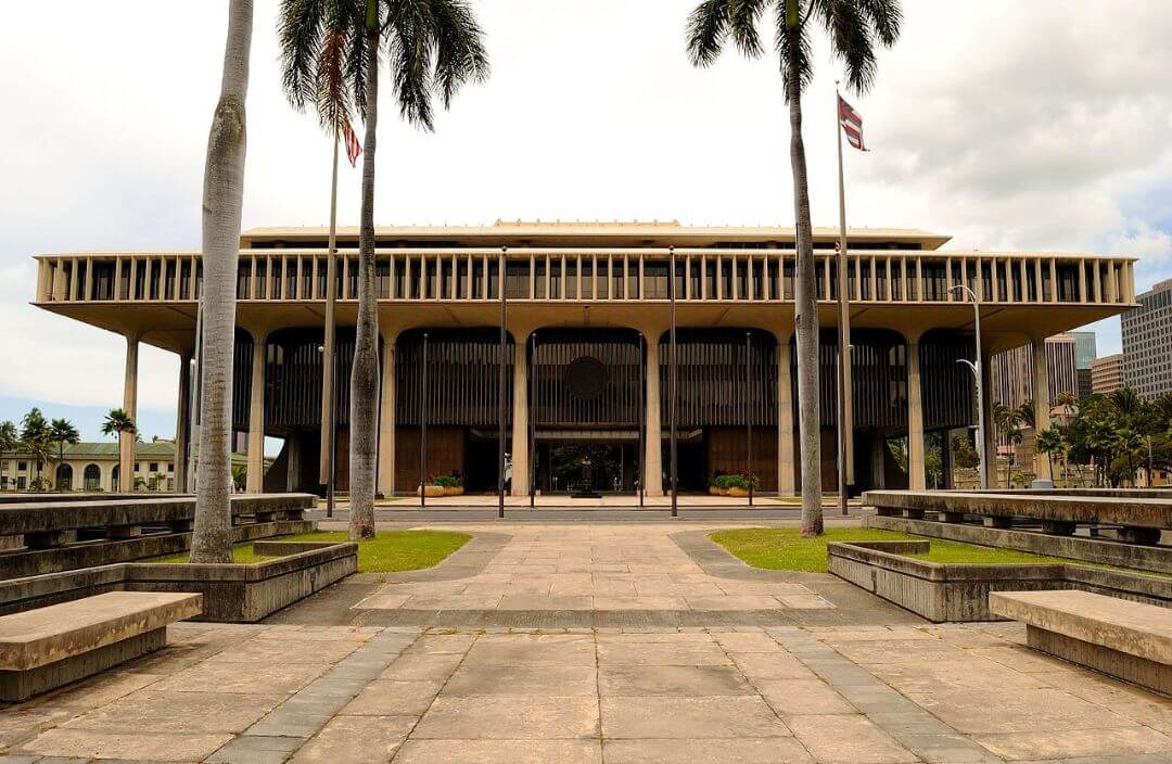 Hawaii State Capitol building, center of democratic governance in Hawaii